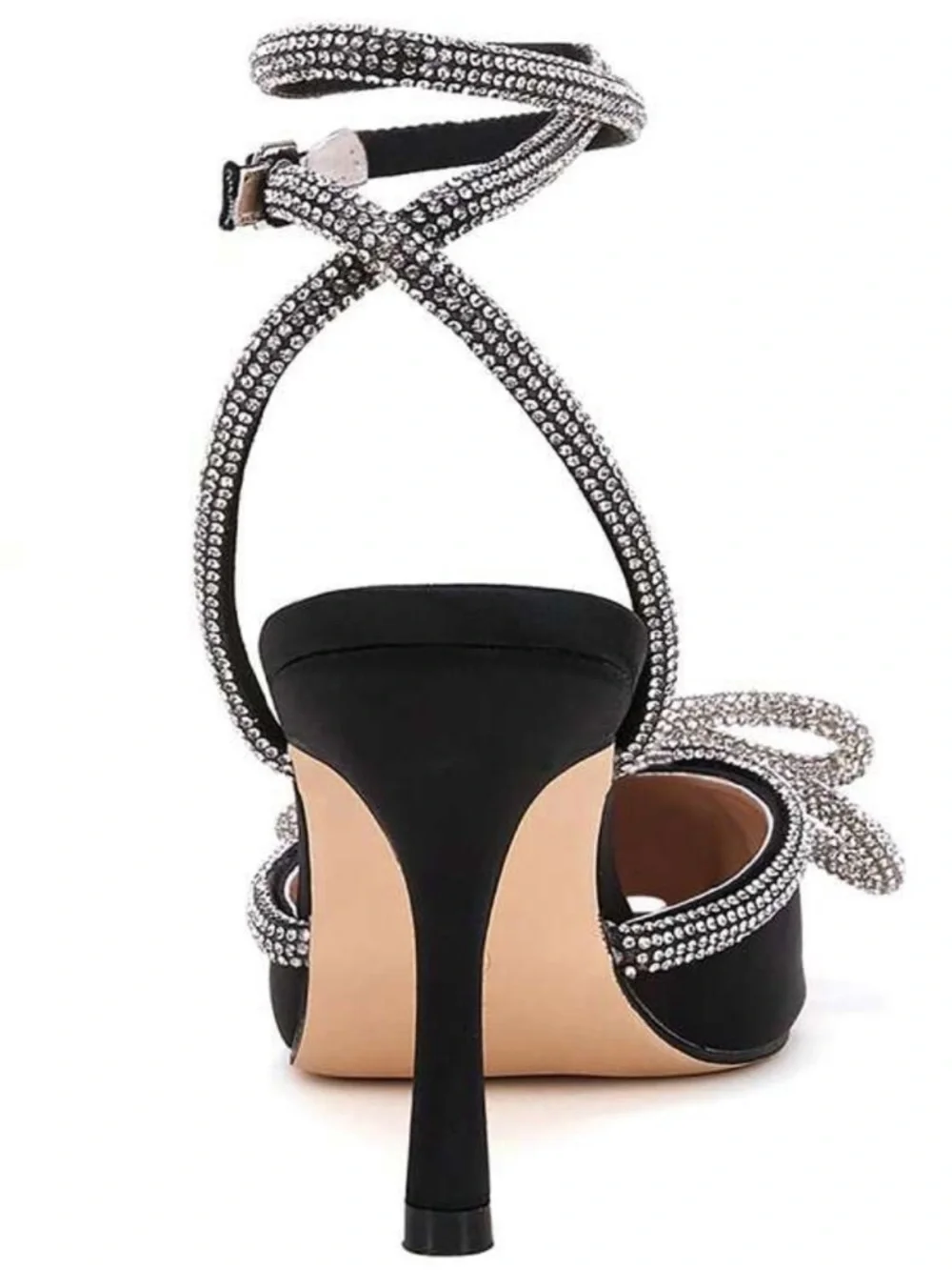 Black Crystal Embellished Pointed Toe Heels - Women Size 6.5 - Picture 3 of 5